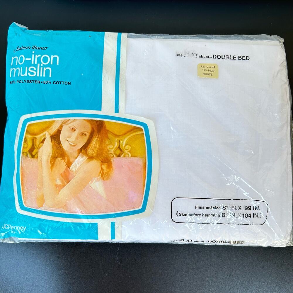 Vtg JCPenney Double FLAT Muslin Sheet White 81"x99" Fashion Manor No Iron NEW